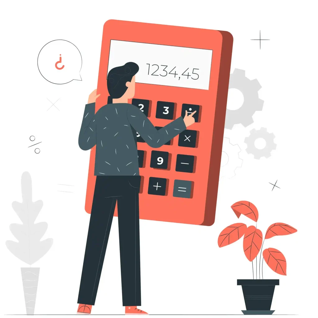 Illustration of a person using a calculator, representing key features of bond yield calculators and financial calculations