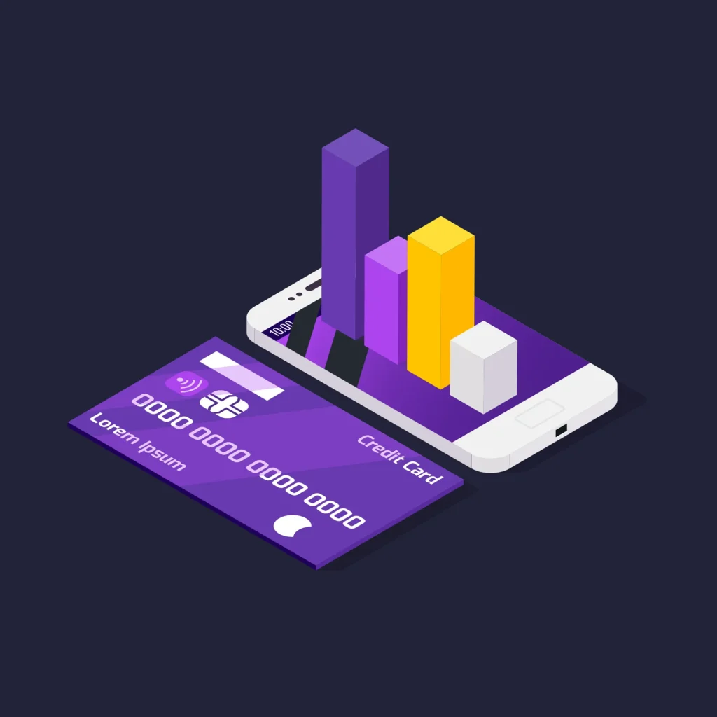 online banking security and convenience explained with mobile banking app, credit card, and financial data visualization