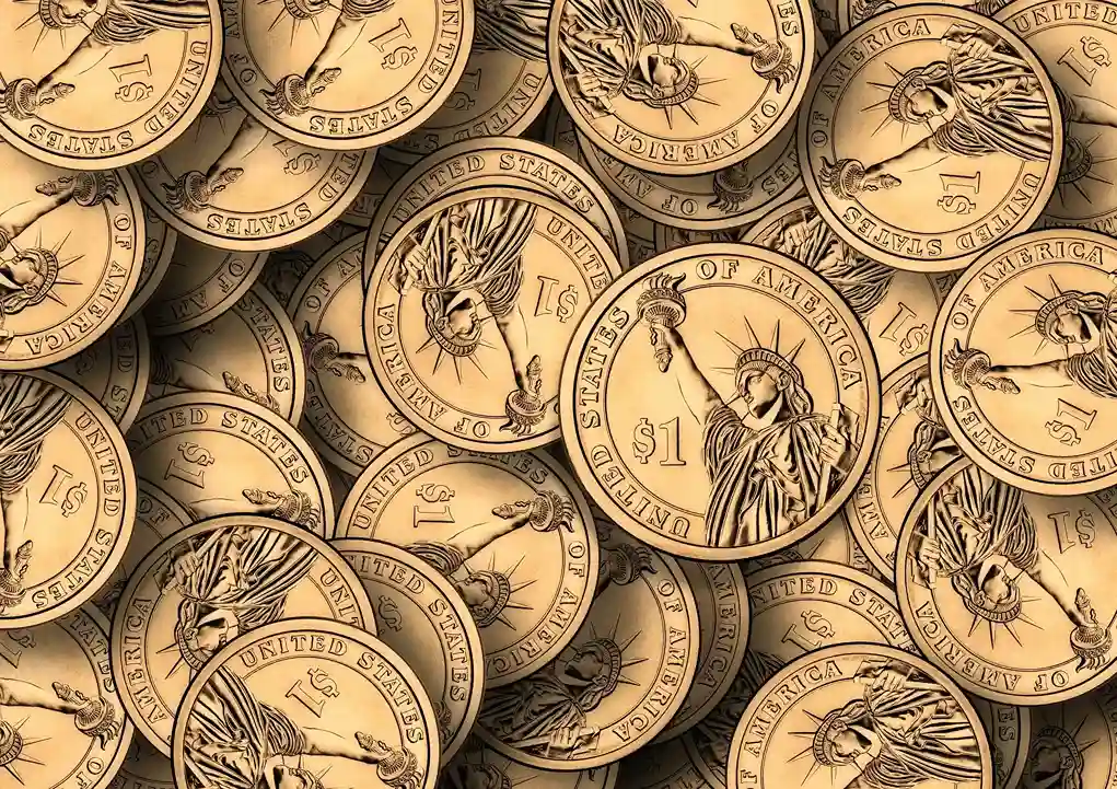US Treasury bonds concept showing American coins and economic impact