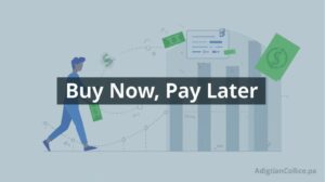 Illustration showing a shopper using Buy Now Pay Later services on a smartphone with shopping bags and payment plan icons