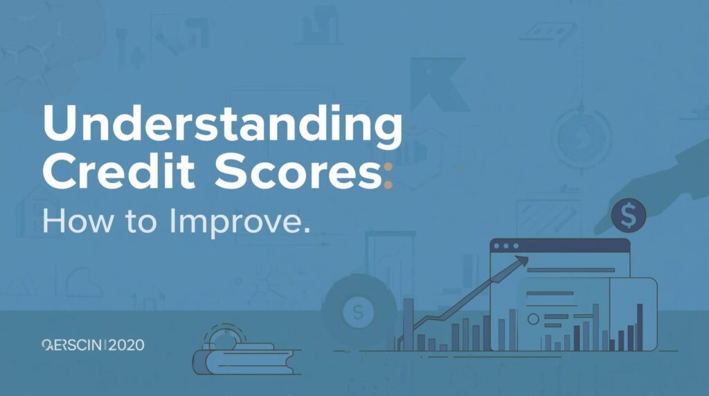 Illustration showing the concept of a credit score, including charts, ratings, and financial symbols to help readers understand and improve their credit.
