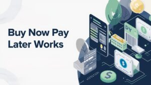 Illustration showing how Buy Now Pay Later (BNPL) works for online shopping and payment plans.