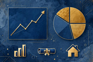 Illustration of portfolio management: a balanced mix of shares, bonds and cash working together toward long-term goals.